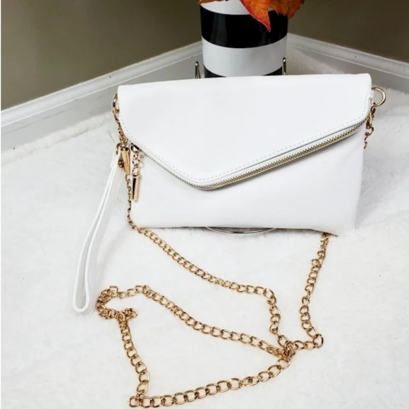 Handbags - Faux Leather Convertible Flap Clutch | White